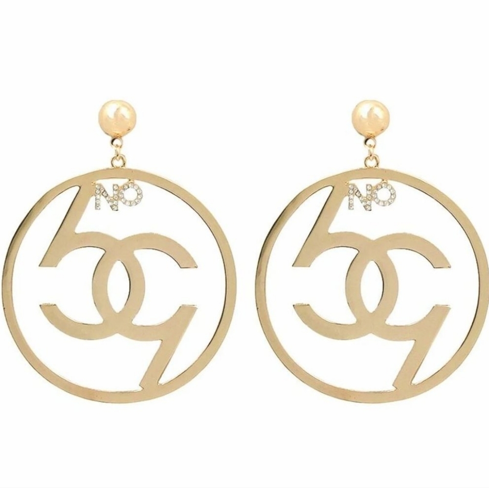 Gold No. "69" Cute Dangle Hoop Earrings Oversized Jewelry Accessory